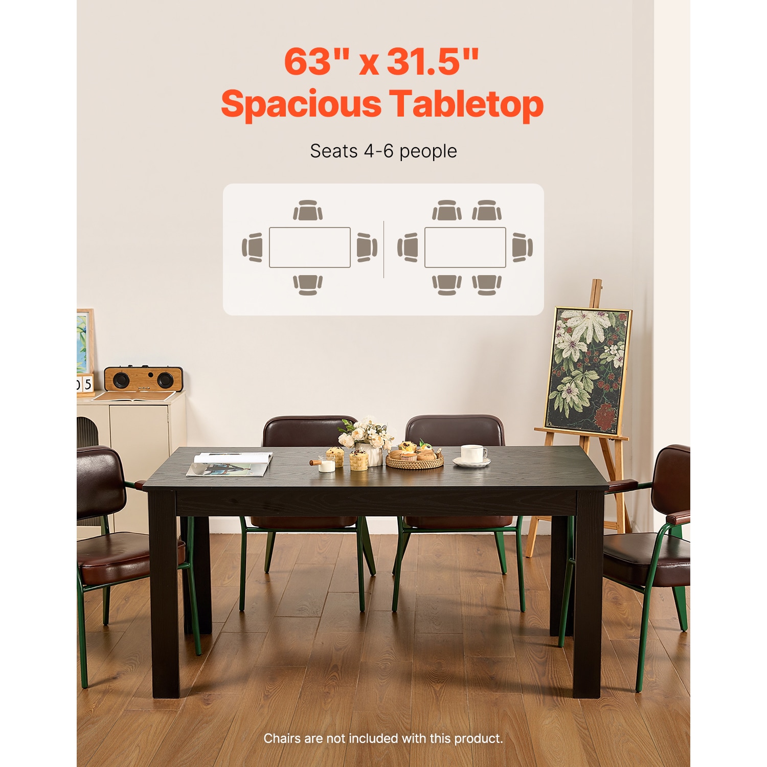 63in Rectangle Dining Table Wood Kitchen Table For 4-6 Person Black (Only Table)_voghion.com